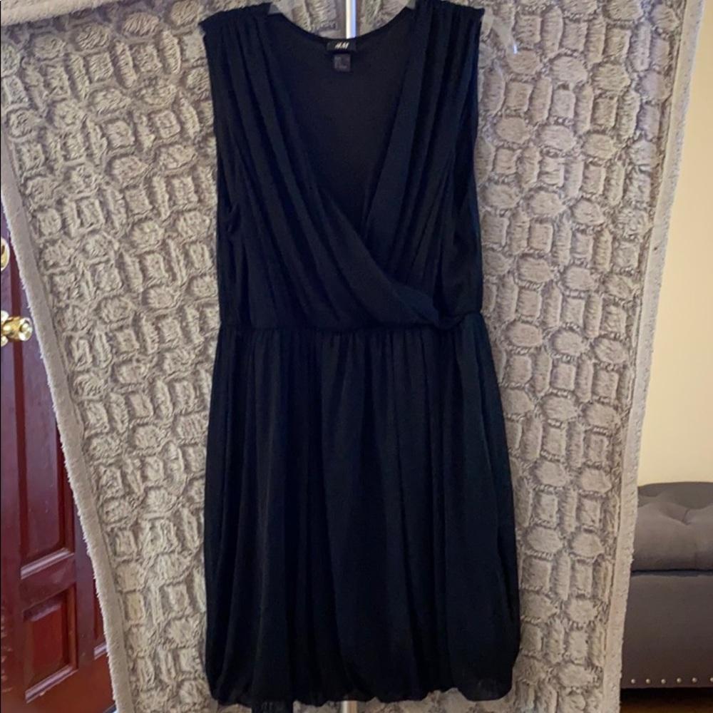 H&M black, cross front bubble hem dress